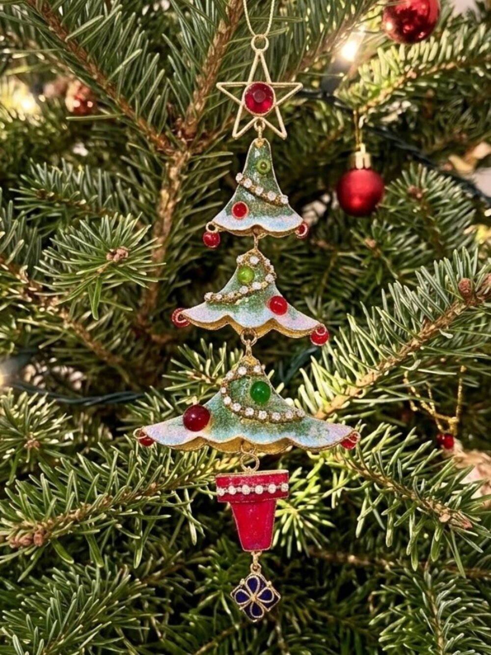 Vintage Metal Articulated Tree Christmas Ornament